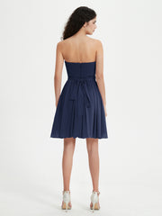 Strapless Chiffon Short Dresses with Bow Dark Navy