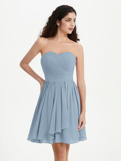 Strapless Chiffon Short Dresses with Bow Dusty Blue