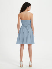 Strapless Chiffon Short Dresses with Bow Dusty Blue