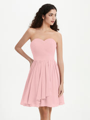 Strapless Chiffon Short Dresses with Bow Dusty Rose