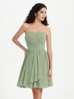 Strapless Chiffon Short Dresses with Bow Dusty Sage