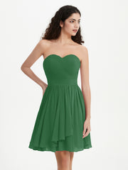 Strapless Chiffon Short Dresses with Bow Emerald