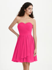 Strapless Chiffon Short Dresses with Bow Fuchsia Plus Size