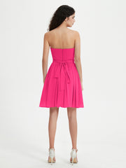 Strapless Chiffon Short Dresses with Bow Fuchsia