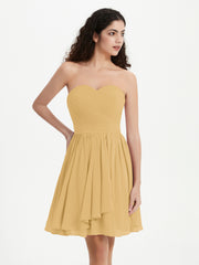 Strapless Chiffon Short Dresses with Bow Gold