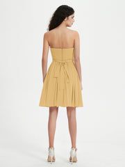 Strapless Chiffon Short Dresses with Bow Gold