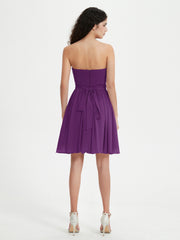 Strapless Chiffon Short Dresses with Bow Grape