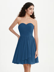 Strapless Chiffon Short Dresses with Bow Ink Blue