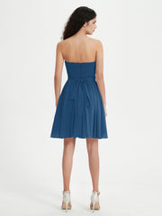 Strapless Chiffon Short Dresses with Bow Ink Blue