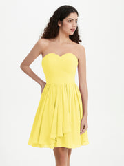 Strapless Chiffon Short Dresses with Bow Lemon