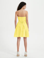 Strapless Chiffon Short Dresses with Bow Lemon