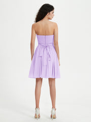 Strapless Chiffon Short Dresses with Bow Lilac