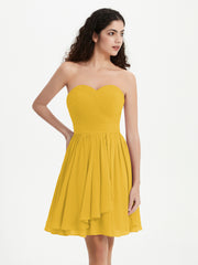 Strapless Chiffon Short Dresses with Bow Marigold