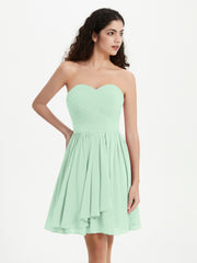 Strapless Chiffon Short Dresses with Bow Mint Green