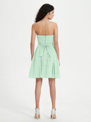 Strapless Chiffon Short Dresses with Bow Mint Green