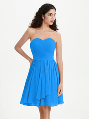 Strapless Chiffon Short Dresses with Bow Ocean Blue