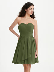 Strapless Chiffon Short Dresses with Bow Olive Green