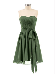Strapless Chiffon Short Dresses with Bow Olive Green