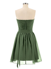 Strapless Chiffon Short Dresses with Bow Olive Green
