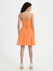 Strapless Chiffon Short Dresses with Bow Orange