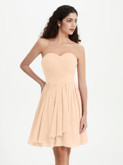 Strapless Chiffon Short Dresses with Bow Peach