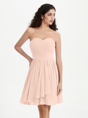 Strapless Chiffon Short Dresses with Bow Pearl Pink Plus Size