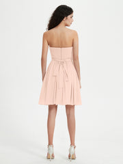 Strapless Chiffon Short Dresses with Bow Pearl Pink