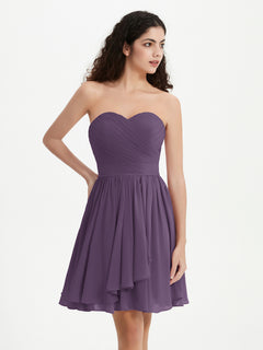 Strapless Chiffon Short Dresses with Bow Plum