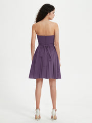 Strapless Chiffon Short Dresses with Bow Plum