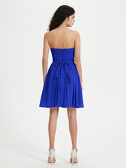 Strapless Chiffon Short Dresses with Bow Royal Blue