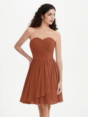 Strapless Chiffon Short Dresses with Bow Rust