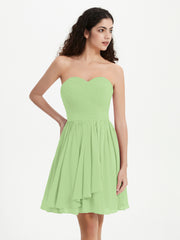 Strapless Chiffon Short Dresses with Bow Sage
