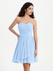 Strapless Chiffon Short Dresses with Bow Sky Blue