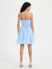 Strapless Chiffon Short Dresses with Bow Sky Blue
