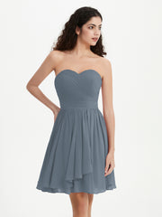 Strapless Chiffon Short Dresses with Bow Slate Blue