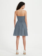 Strapless Chiffon Short Dresses with Bow Slate Blue