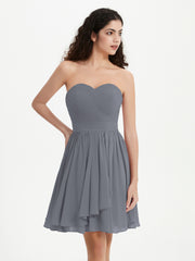 Strapless Chiffon Short Dresses with Bow Steel Grey