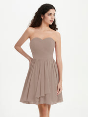Strapless Chiffon Short Dresses with Bow Taupe