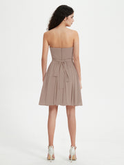 Strapless Chiffon Short Dresses with Bow Taupe