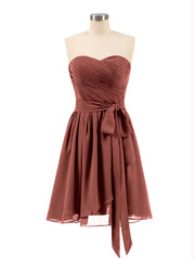 Strapless Chiffon Short Dresses with Bow Terracotta Plus Size