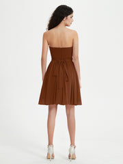 Strapless Chiffon Short Dresses with Bow Terracotta Plus Size