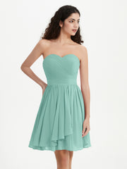 Strapless Chiffon Short Dresses with Bow Turquoise