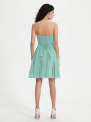 Strapless Chiffon Short Dresses with Bow Turquoise
