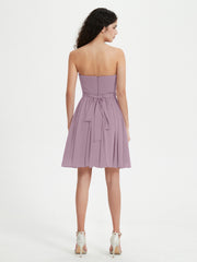 Strapless Chiffon Short Dresses with Bow Vintage Mauve