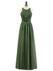 Illusion Neck Gowns with Lace Bodice Olive Green