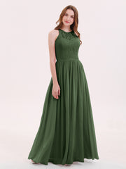 Illusion Neck Gowns with Lace Bodice Olive Green