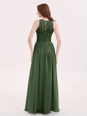 Illusion Neck Gowns with Lace Bodice Olive Green