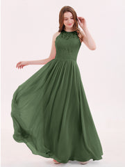 Illusion Neck Gowns with Lace Bodice Olive Green