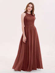 Illusion Neck Gowns with Lace Bodice Terracotta