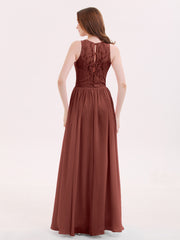 Illusion Neck Gowns with Lace Bodice Terracotta